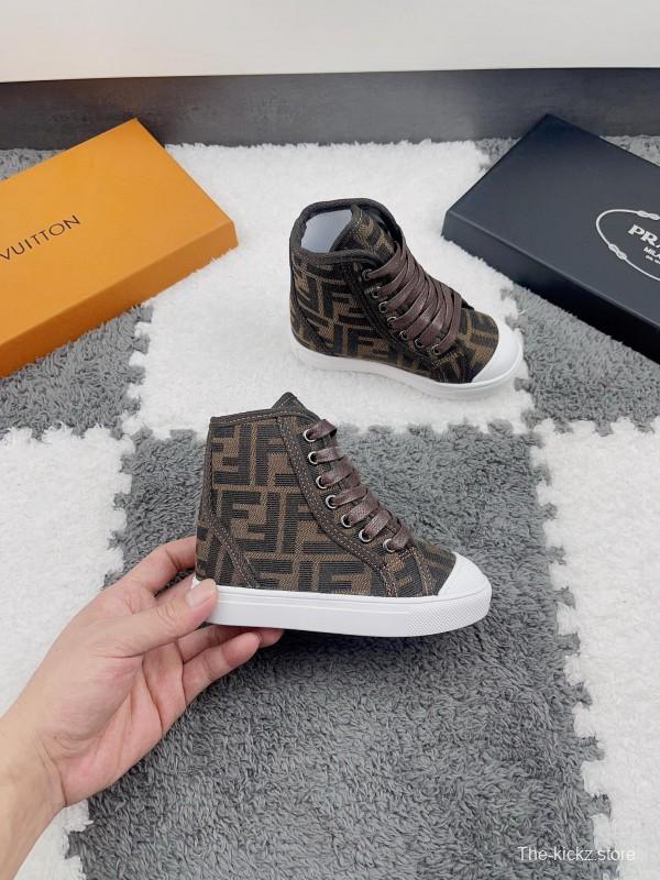 2024 Kids Fendi Brown Black Canvas High Top Sneakers