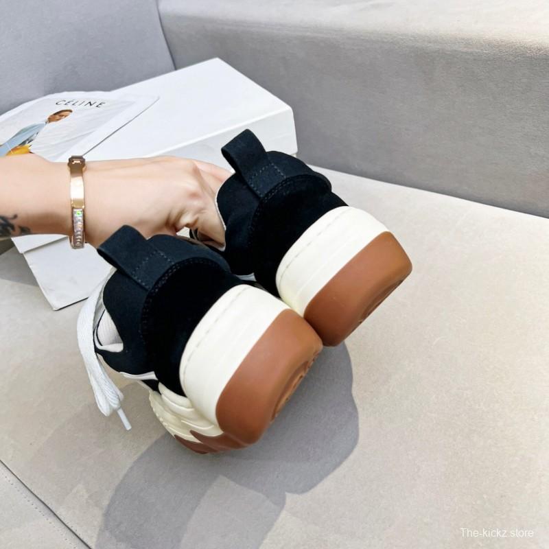 2025 Women HEYDAY Black White Canvas Leather Sneakers Wave Sole KFY00260