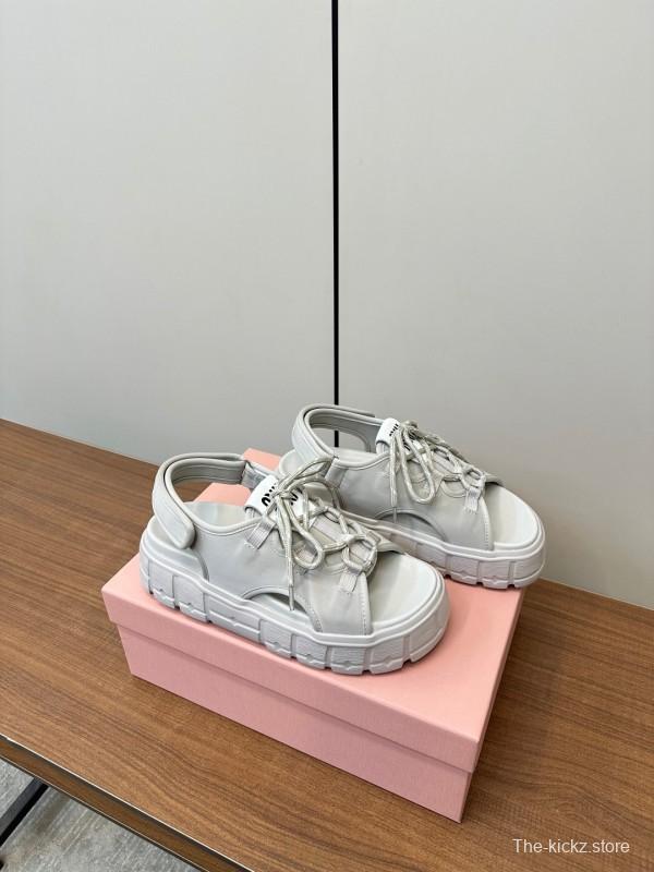 2025 Women Miu Miu White Leather Sandals LY00240