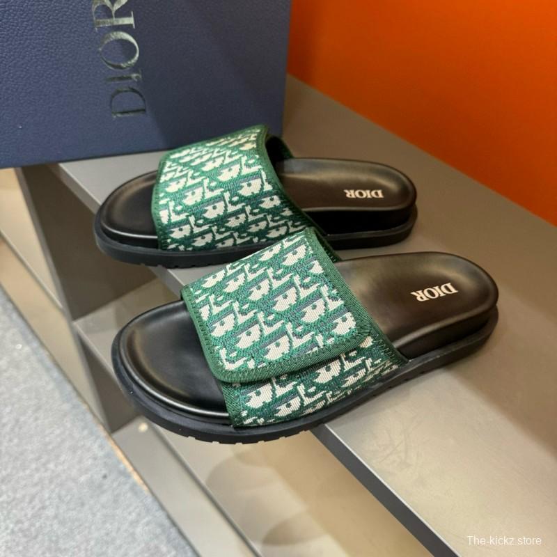 2024 Slippers Dior Green Canvas Slippers MJ00180