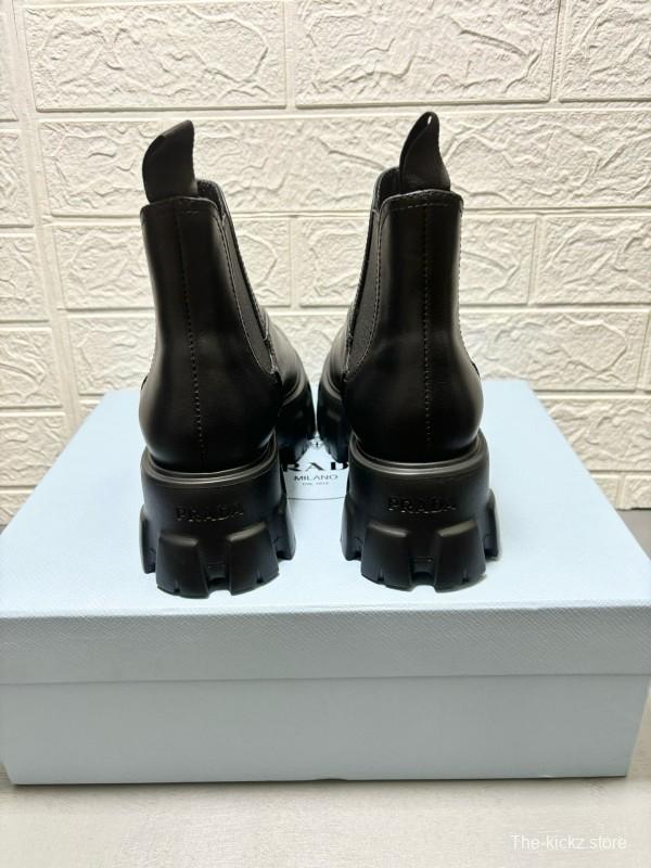 2024 Women Prada black leather short boots MJ00380