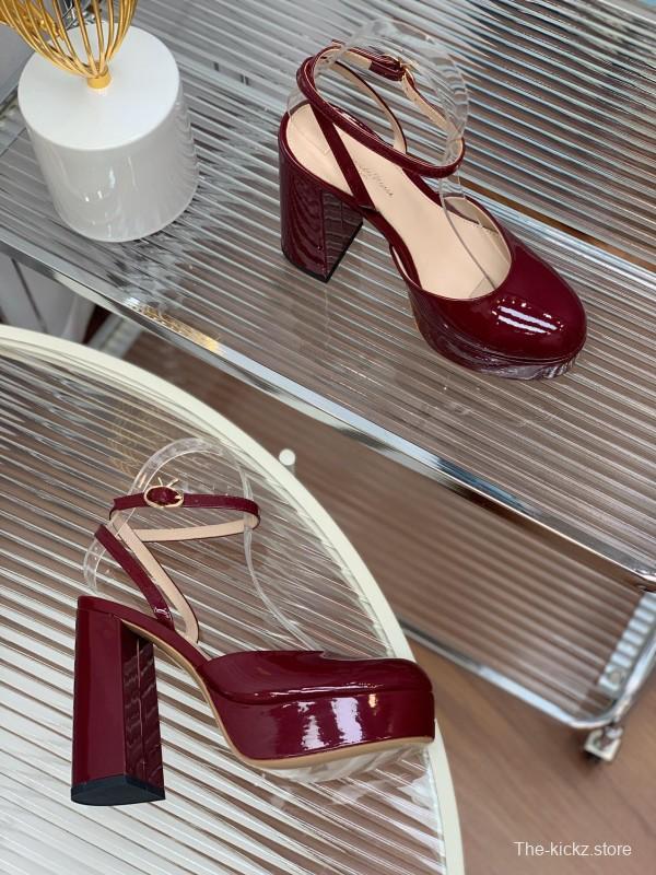 2025 Women Gianvito Rossi Burgundy Patent Leather Platform Sandals