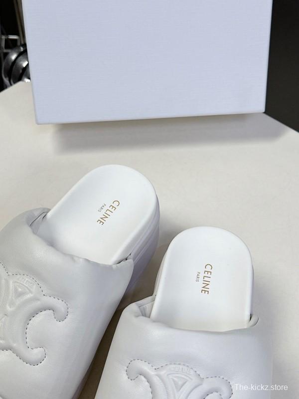 2025 Women Celine White Leather Slippers LY00240