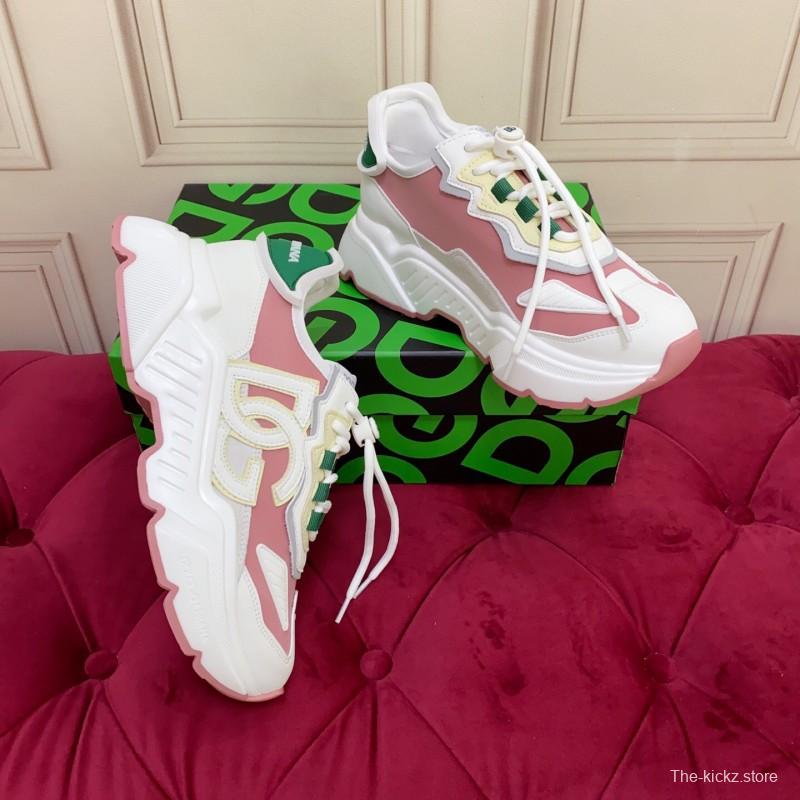 2025 Women Dolce & Gabbana White Pink Green Leather Sneakers LY00330(F)