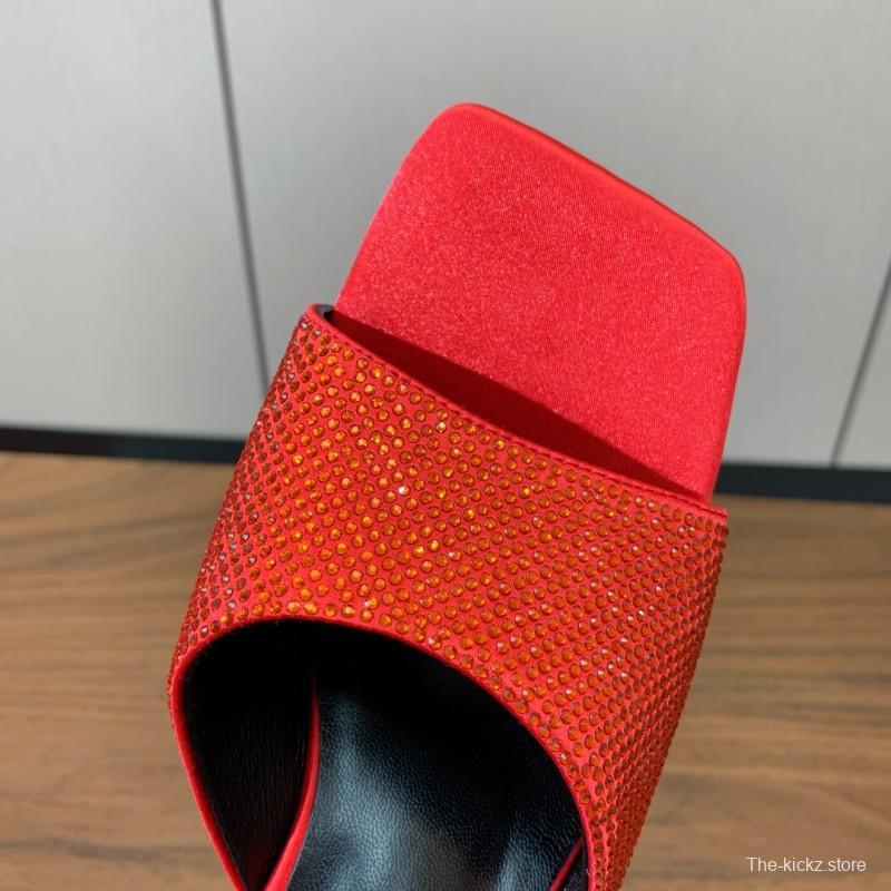 2025 Women VERSACE Red Leather Suede Slip-on Sandals