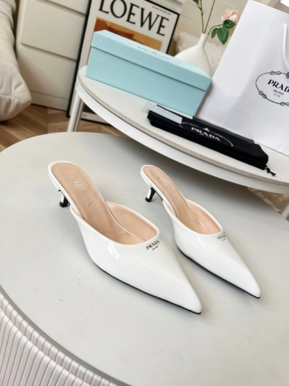2025 Women Prada White Patent Leather High Heels