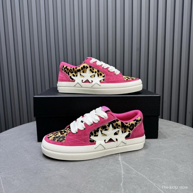 2025 Unisex Amiri Pink Leopard Suede Leather Sneakers