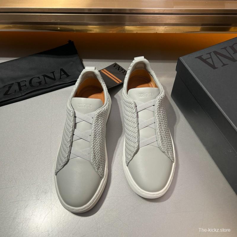2024 Men Ermenegildo Zegna White Leather Woven Sneakers