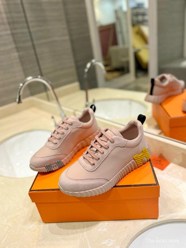 2024 Women Hermès Pink Leather Sneakers