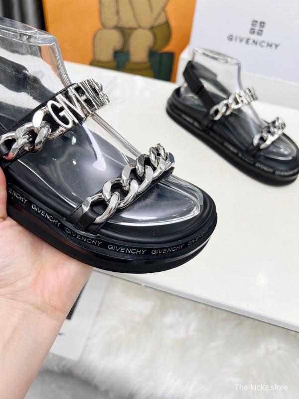 2025 Women Givenchy Black Transparent Rubber Sandals Chain Detail LY00260