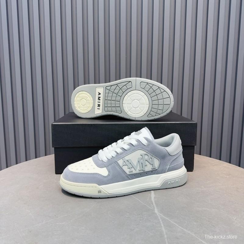 2025 Unisex Amiri White Grey Leather Suede Sneakers MJ00360