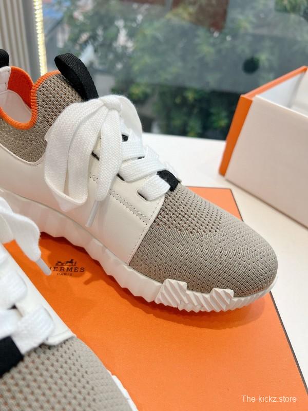 2024 Unisex Hermès Beige Orange Calfskin Suede Sneakers MJ00290(F/W)