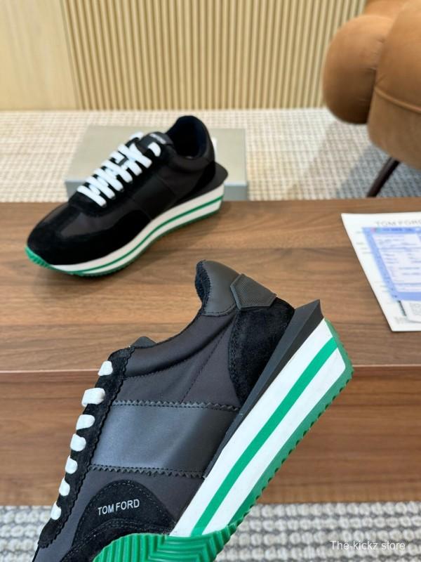 2025 Unisex TOM FORD Black White Green Leather Suede Sneakers LY00360(F)/LY00370(M)