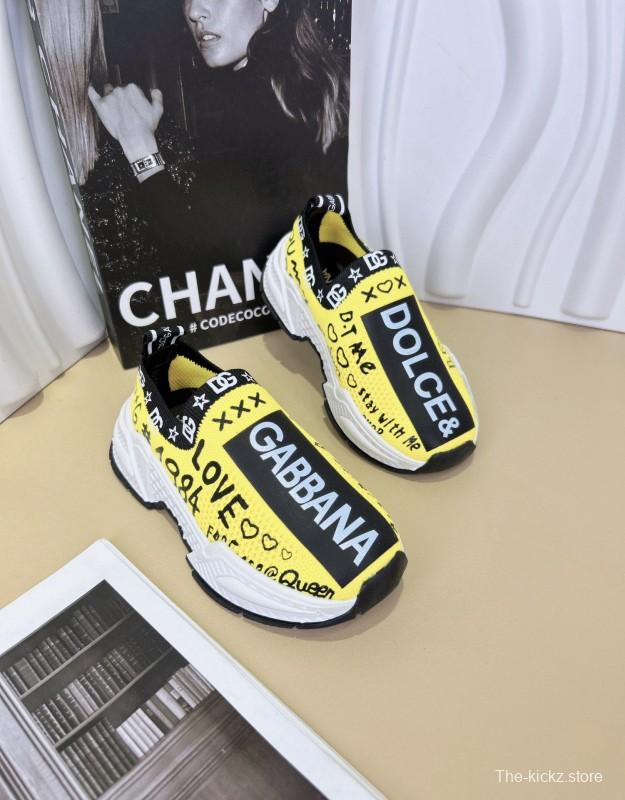 2024 Kids Dolce & Gabbana Pink Black White Yellow Fabric Sneakers