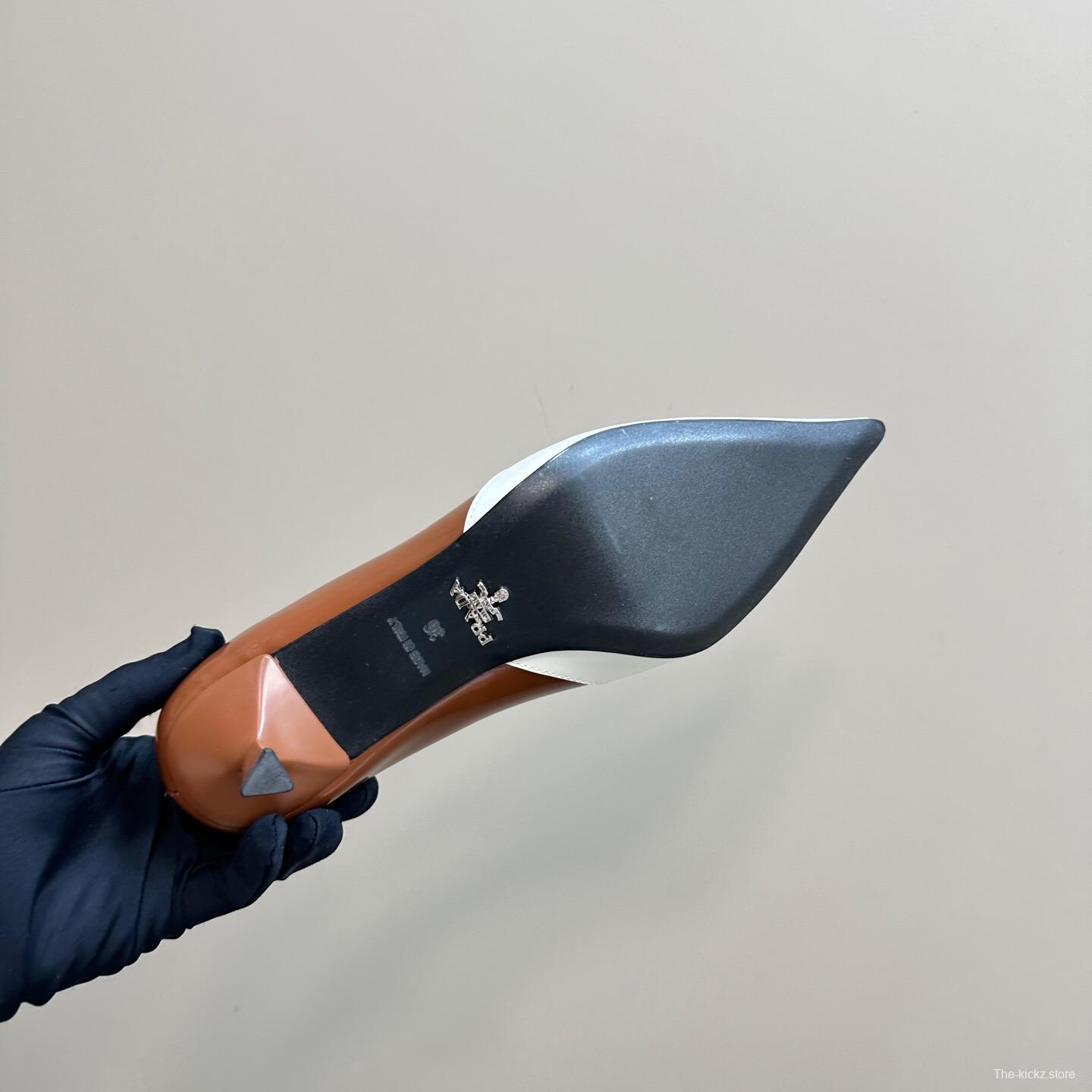 2025 Women Prada White Brown Leather Heels KFY00310