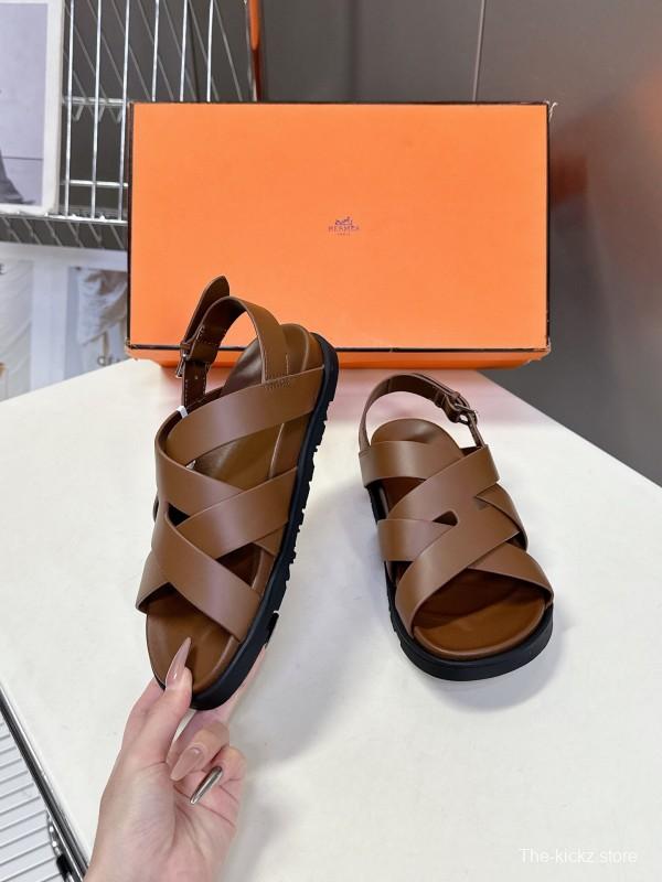 2025 Women Hermès Brown Leather Sandals