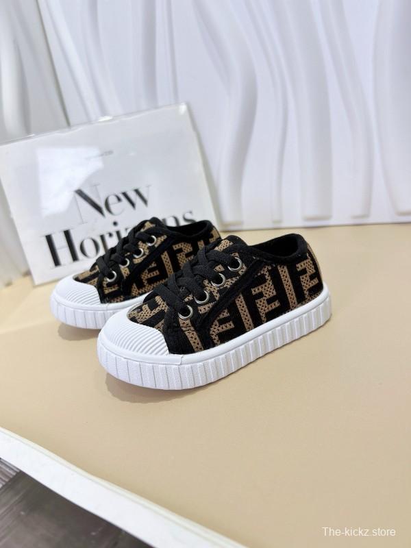 2024 Kids Fendi Black Beige Canvas Sneakers