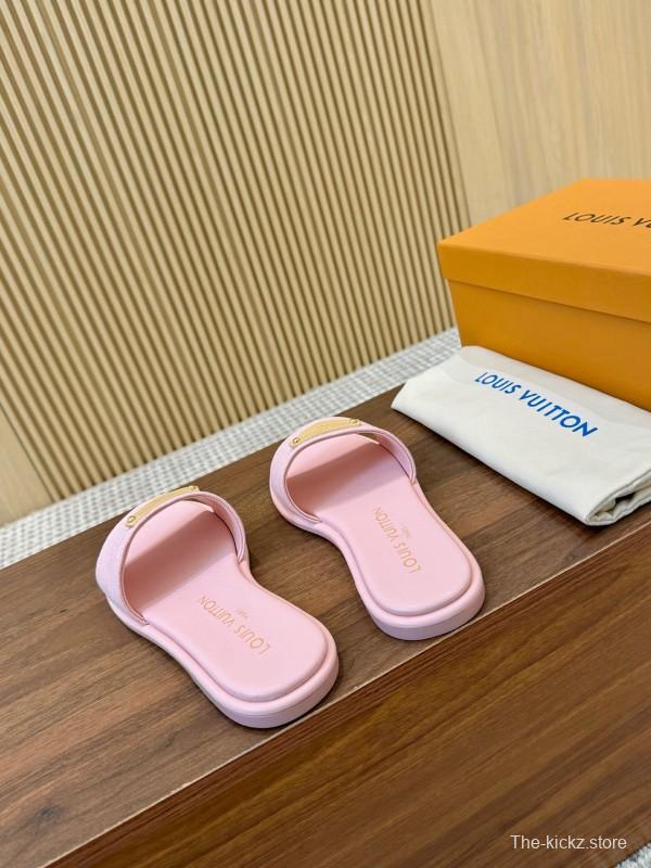 2025 Women Louis Vuitton Pink Leather Slippers LY00220
