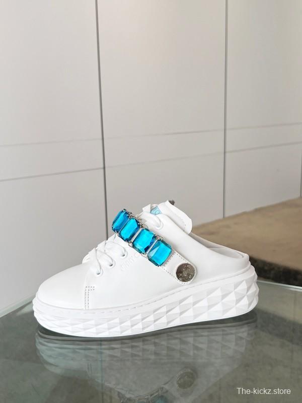 2025 Women Jimmy Choo White Blue Leather Sneakers LY00350