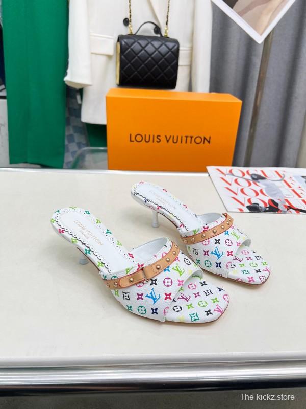 2025 Women Louis Vuitton Multicolor Leather Heeled Mule LY00260