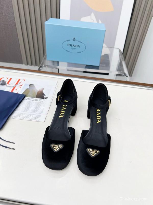 2025 Women Prada Black Suede Mary Jane Buckle LY00270