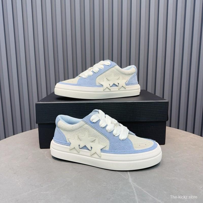 2024 Unisex Amiri Blue White Canvas Suede Sneakers MJ00300