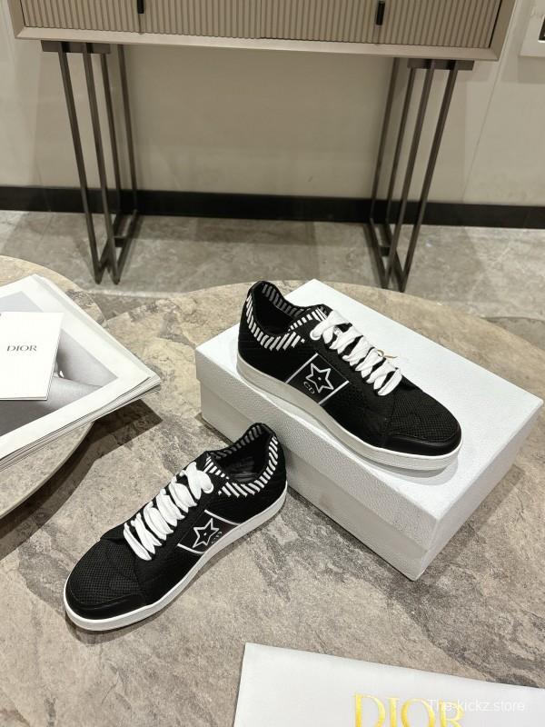 2025 Women Dior Black White Knit Leather Sneakers KFY00330