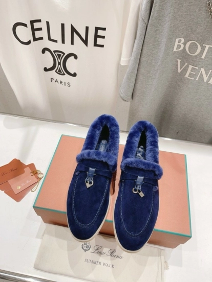 2024 Women Le Parmentier Blue Suede Shearling Loafer MJ00310
