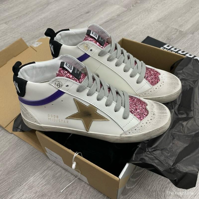 2024 Unisex GGDB White Purple Gold Leather High Top Sneakers MJ00300