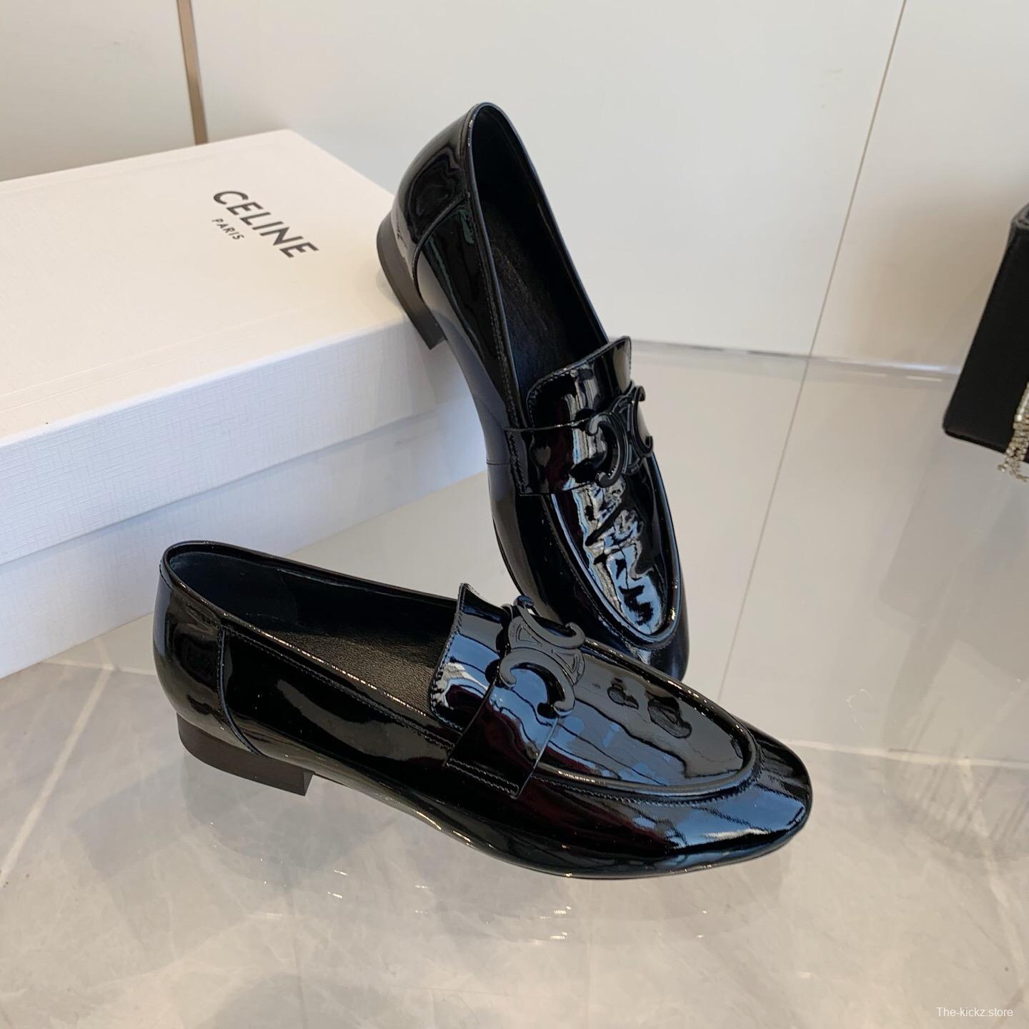 2025 Women CELINE Black Patent Leather Loafers