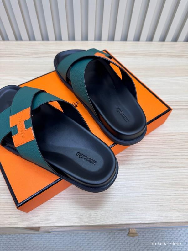 2025 Slippers Hermès Green Orange Leather
