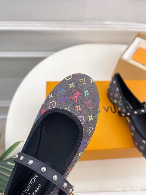 2025 Women Louis Vuitton Rainbow Monogram Leather Ballet Flats Custom MJ00300
