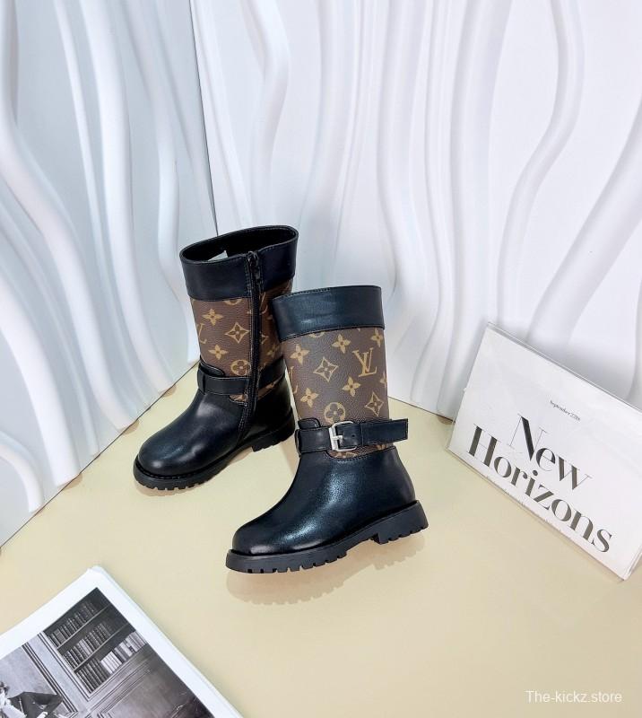 2024 Kids Louis Vuitton Black Brown Leather Boots