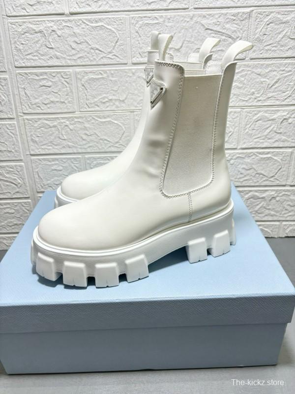 2024 Women Prada White Leather Boots MJ00380