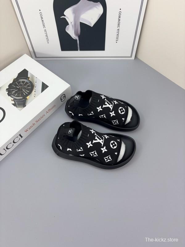 2025 Kids Louis Vuitton Black White Fabric Sandals