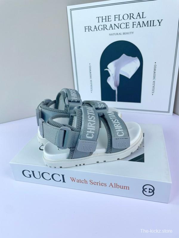 2025 Kids Dior Grey Black Fabric Sandals