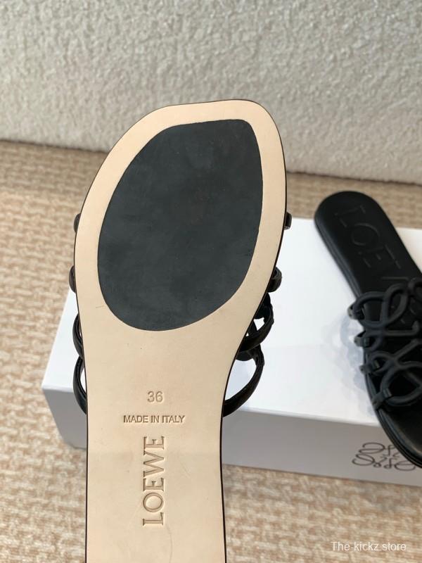 2025 Loewe Black Leather Slippers KFY00250