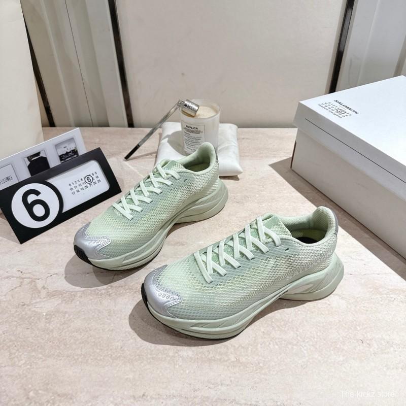 2025 Women MM6 Light Green Silver Mesh Sneakers
