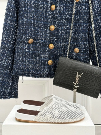 2025 Women Yves Saint Laurent White Mesh Slippers KFY00260