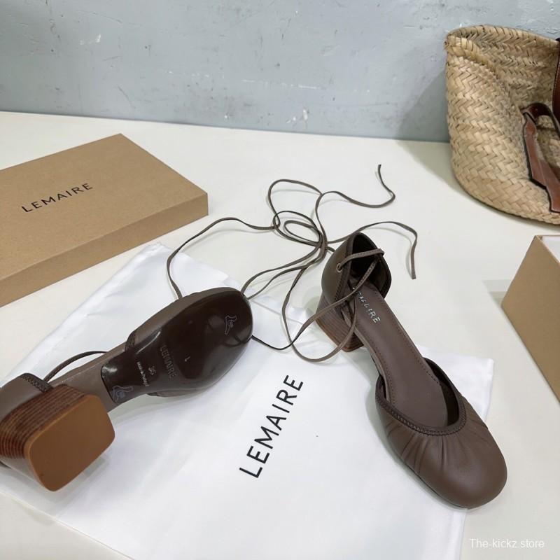 2025 Women LEMAIRE Brown Leather Mary Jane Lace-up Shoes