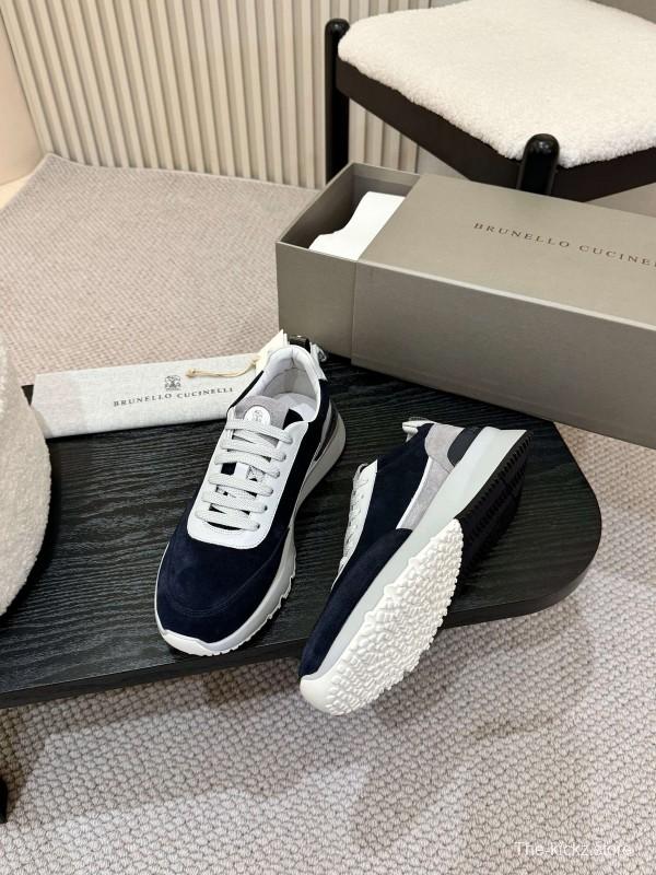 2025 Men Brunello Cucinelli Black White Blue Suede Sneakers AS00320