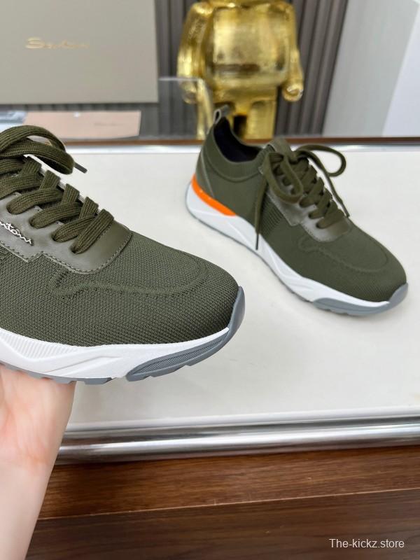 2025 Unisex Santoni Military Green Orange Wool Blend Knit Sneakers AS00320