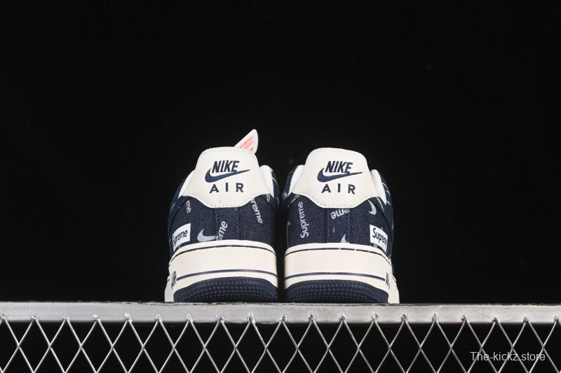 Nike Air Force 1 '07 Low Supreme Collaboration Blue Denim White Swoosh Casual Sneakers - LW9279-005