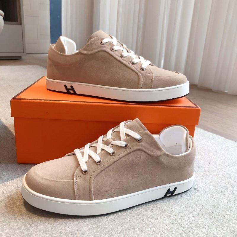 2025 Unisex H Beige White Suede Leather Sneakers AS00380