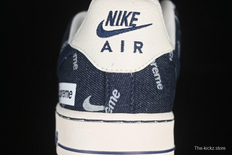 Nike Air Force 1 '07 Low Supreme Collaboration Blue Denim White Swoosh Casual Sneakers - LW9279-005