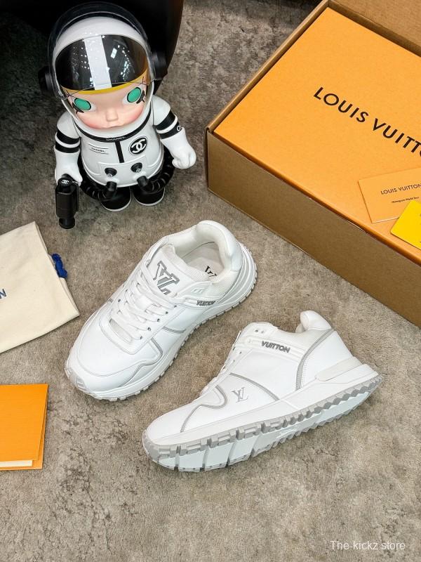 2025 Unisex Louis Vuitton White Leather Sneakers Run Away Maxi AS00390