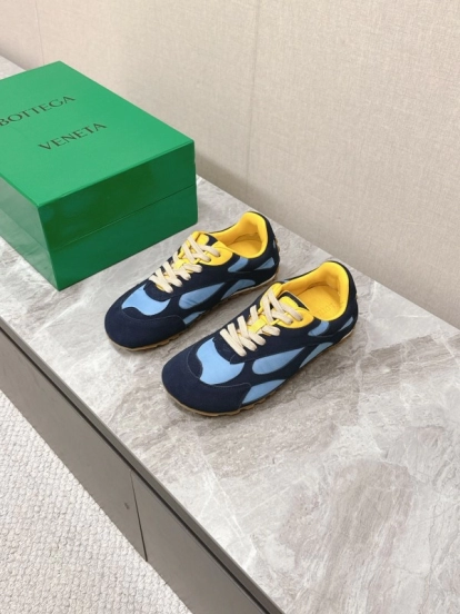 2025 Unisex Bottega Veneta Blue Yellow Nylon Suede Sneakers KFY00290