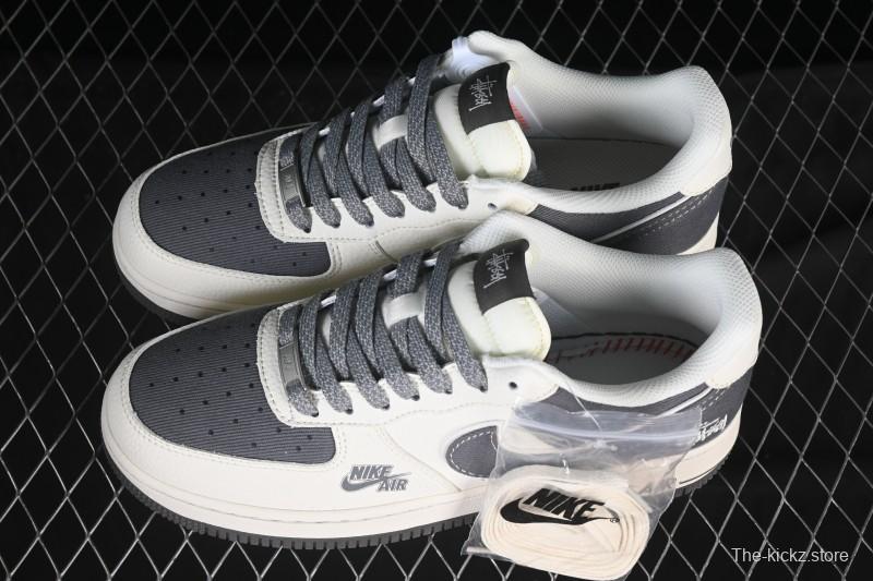 Nike Air Force 1'07 Low Stussy Collaboration Light Gray Canvas Casual Sneakers - JP8028-011
