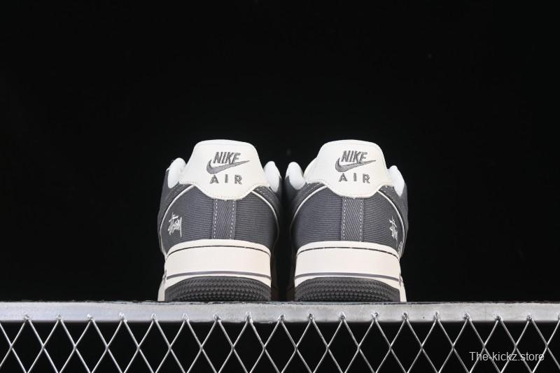 Nike Air Force 1'07 Low Stussy Collaboration Light Gray Canvas Casual Sneakers - JP8028-011