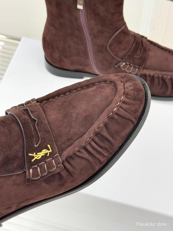 Saint Laurent YSL Letter Loaf Short Boots with Pleated Edges - KFY00430